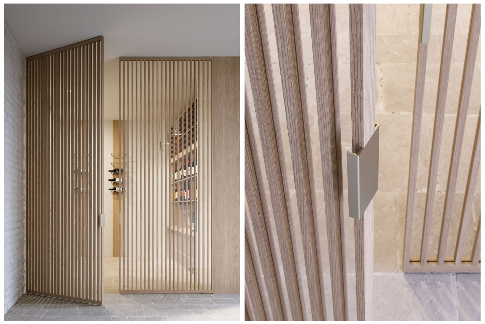 porte effet claustra en aluminium recouvert de placage de chêne